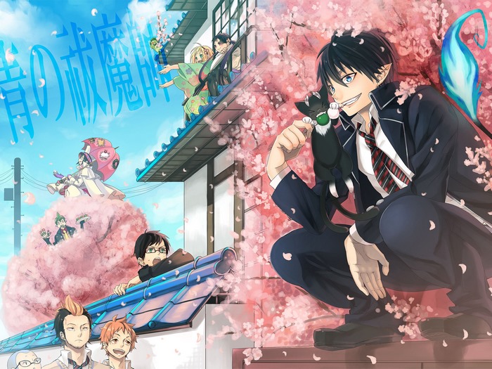 Rin Okumura from Blue Exorcist with cat