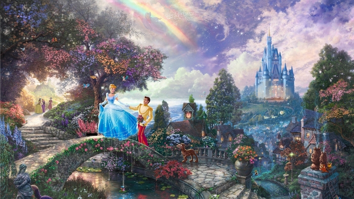 Cinderella and Prince Charming in a magical garden