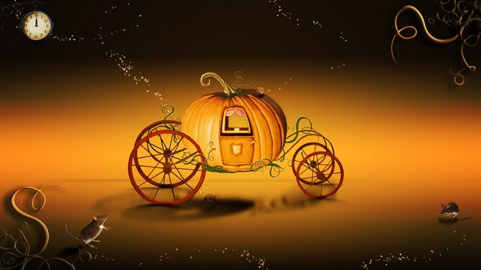 Cinderella's Pumpkin Carriage with Mice and Clock