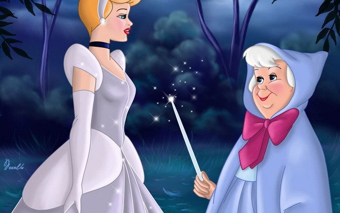 Cinderella and Fairy Godmother in a forest