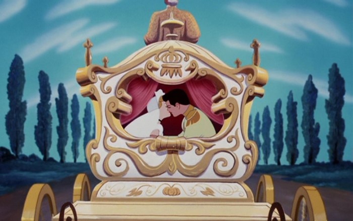 Cinderella and Prince Charming in a carriage