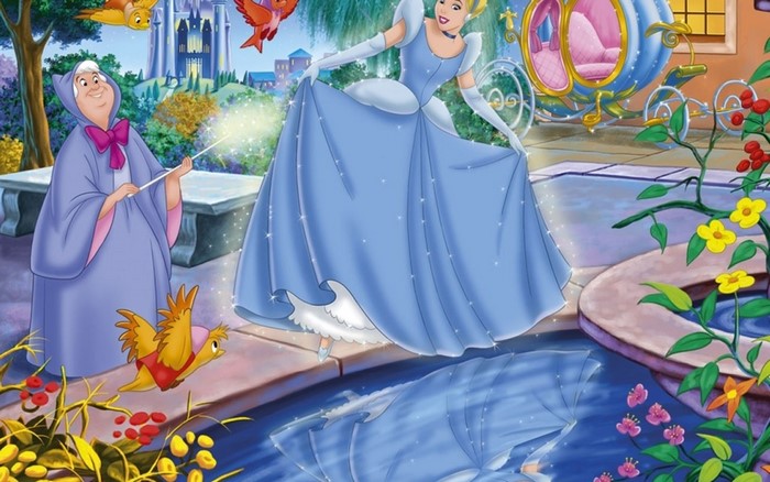 Cinderella and Fairy Godmother by a pond