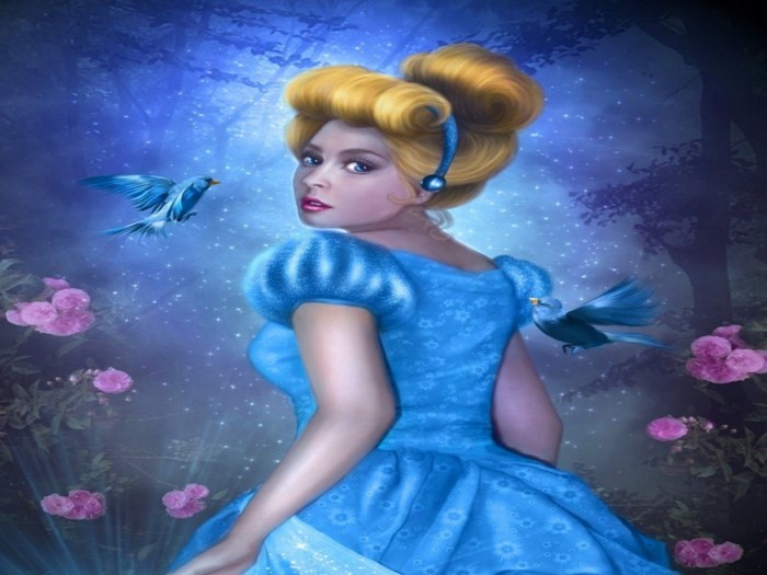 Cinderella with birds in a garden