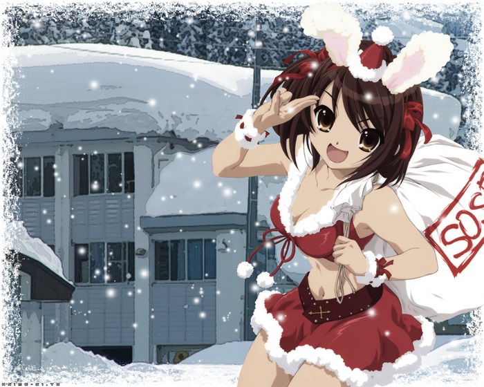 Haruhi Suzumiya in Santa Outfit with Bunny Ears