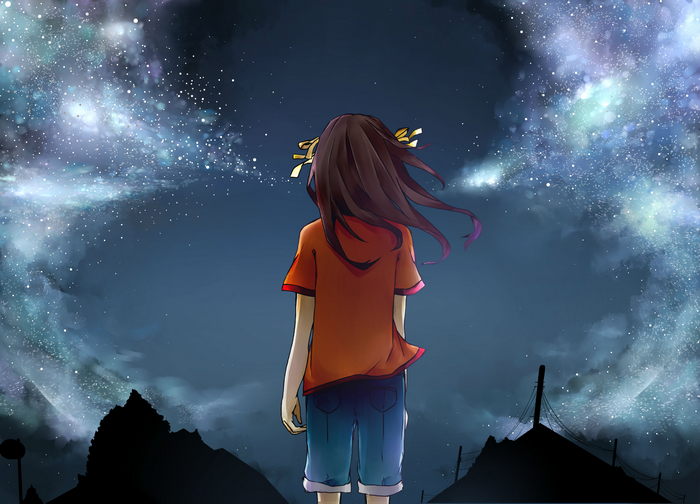 Girl looking at a starry sky