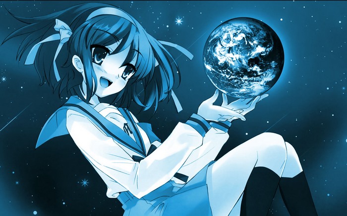 Haruhi Suzumiya holding the Earth