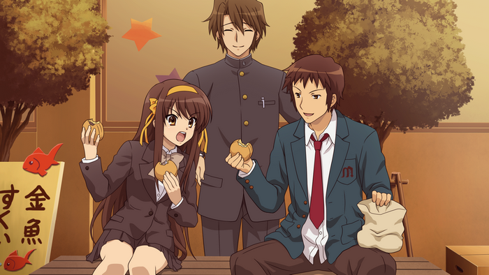 Haruhi Suzumiya and friends eating