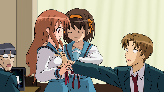 Haruhi Suzumiya characters in a classroom