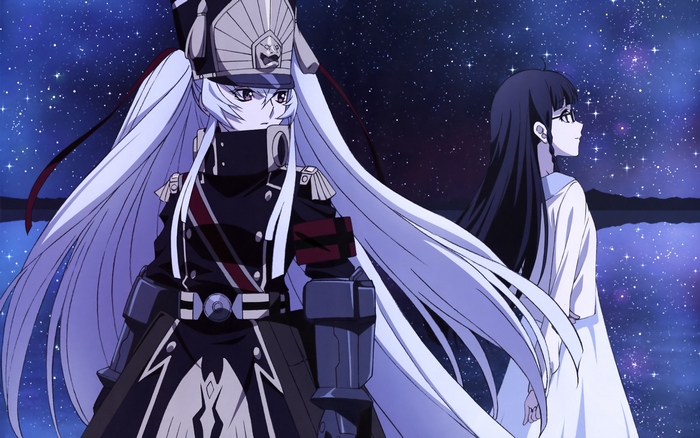 Gunpuku no Himegimi characters in front of starry sky
