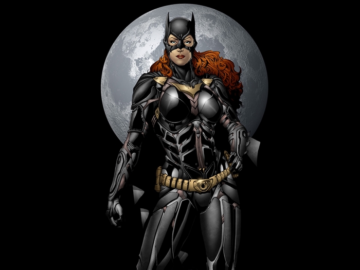 Batgirl in front of a full moon