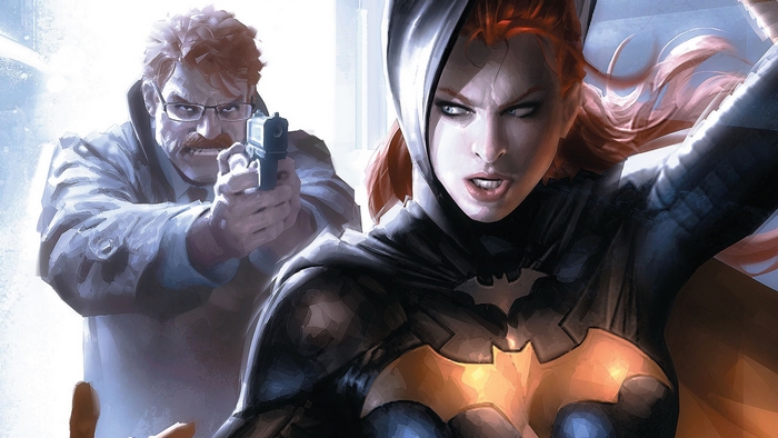 Batgirl and Commissioner Gordon with a gun