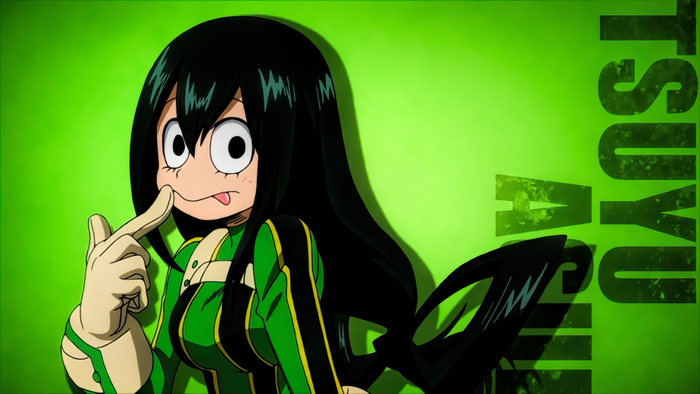 Tsuyu Asui in Hero Costume with Playful Expression