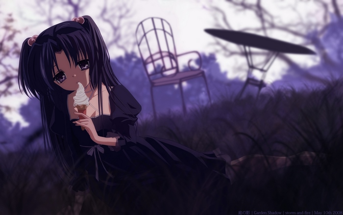 Kotomi Ichinose eating ice cream in a garden