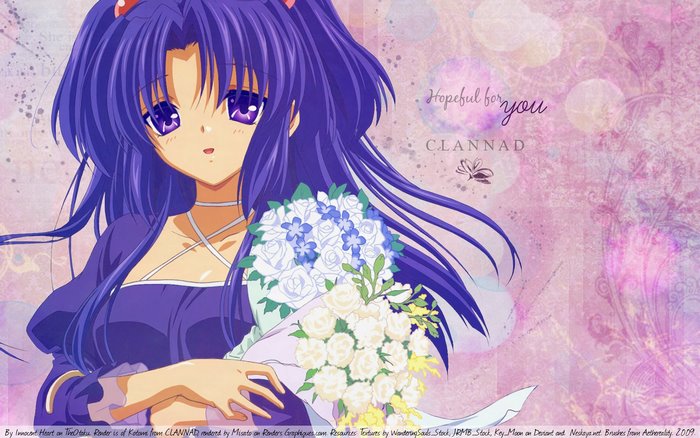 Kotomi Ichinose from CLANNAD holding flowers