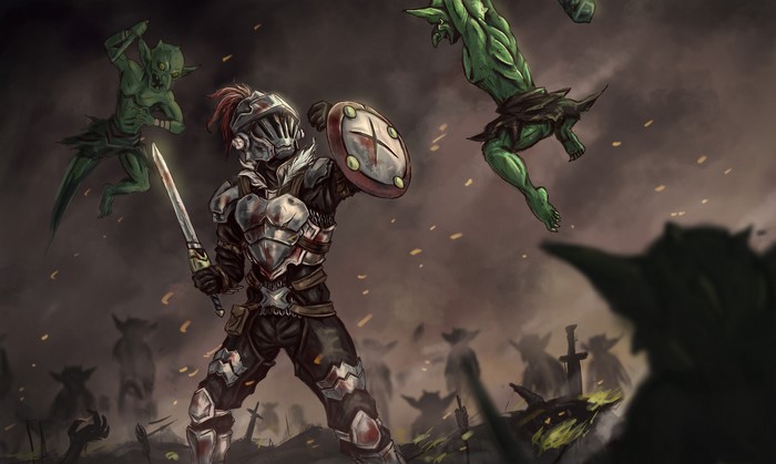 Goblin Slayer fighting goblins