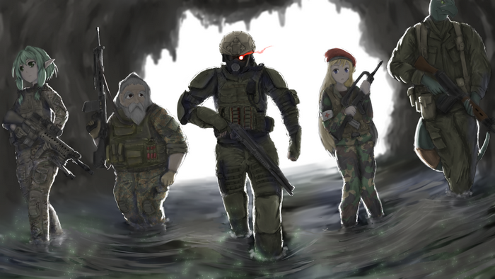 Group of soldiers in a cave