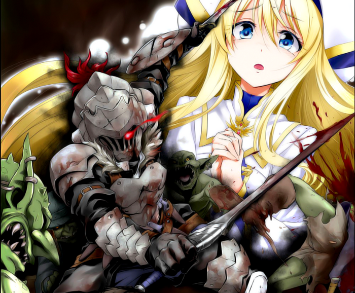 Goblin Slayer and Priestess fighting goblins