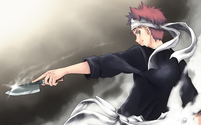 Sōma Yukihira from Food Wars! holding a knife