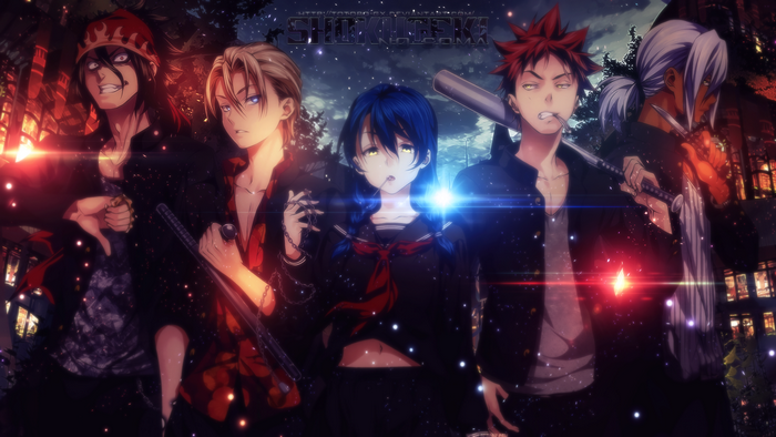 Shokugeki no Soma characters in a nighttime setting