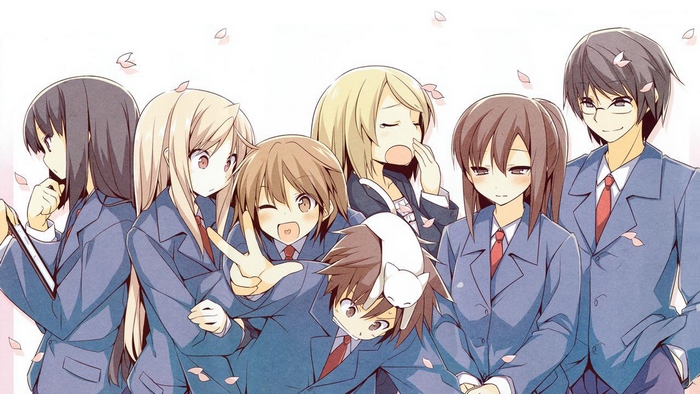 Mashiro Shiina and friends in school uniforms
