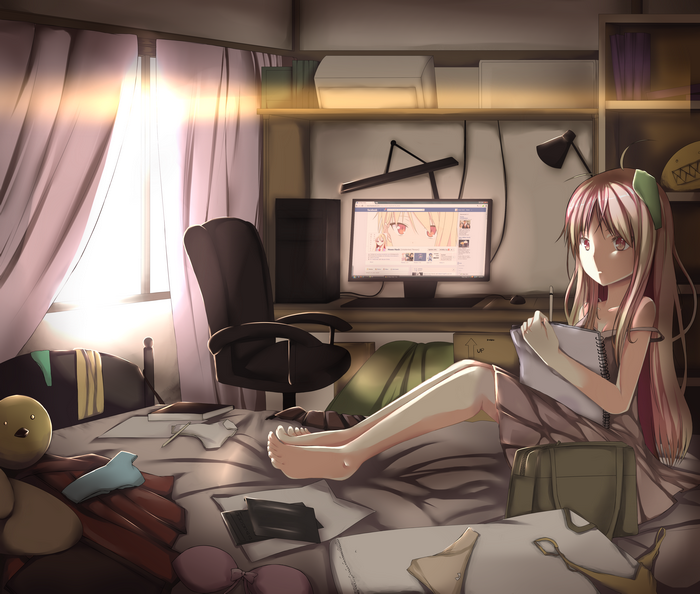 Mashiro Shiina studying in her room