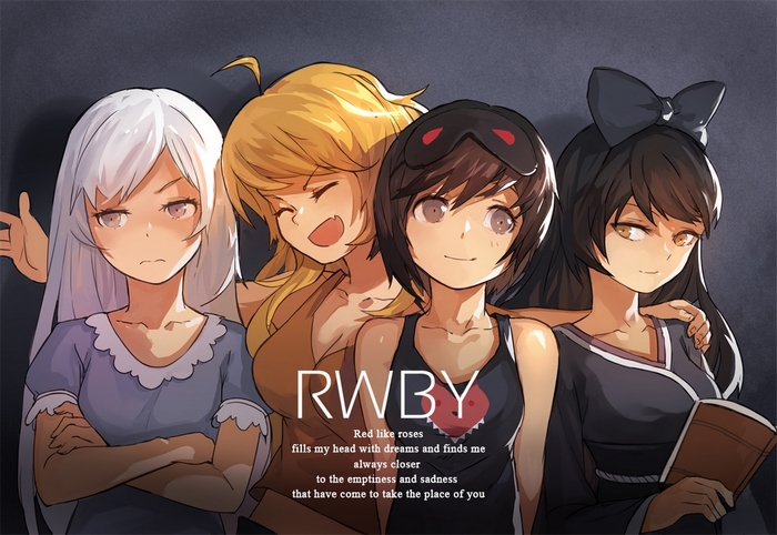 RWBY characters Weiss, Yang, Ruby, and Blake