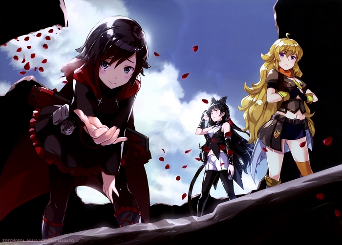 Ruby Rose, Blake Belladonna, and Yang Xiao Long from RWBY