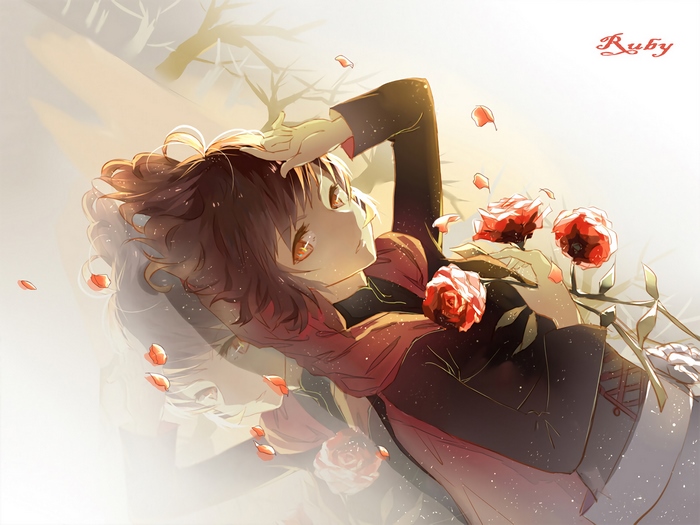 Ruby from RWBY lying down with roses