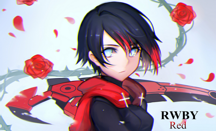 Ruby Rose from RWBY with roses and scythe