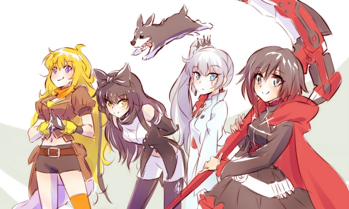 RWBY characters with a dog