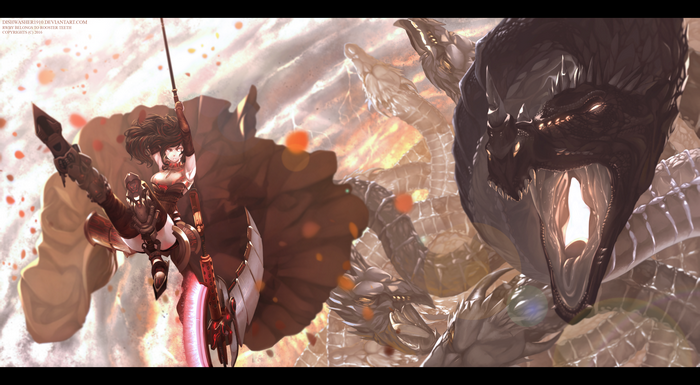 Ruby Rose fighting multiple dragons
