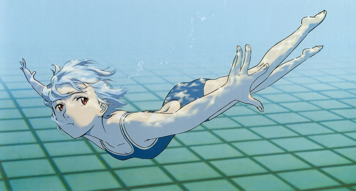 Rei Ayanami swimming underwater