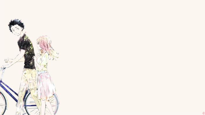 Shouya Ishida with a girl and a bicycle