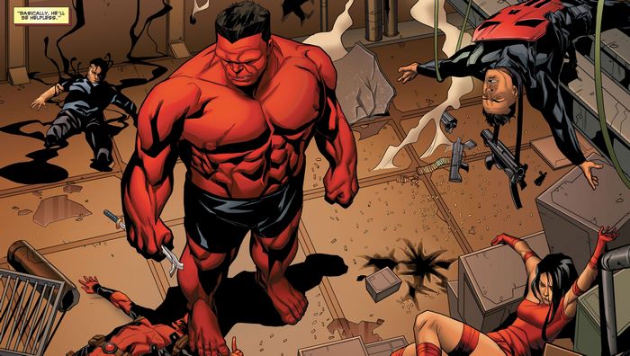 Red Hulk and allies fight enemies