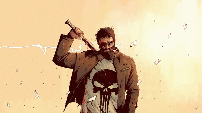 The Punisher holding a bloody baseball bat