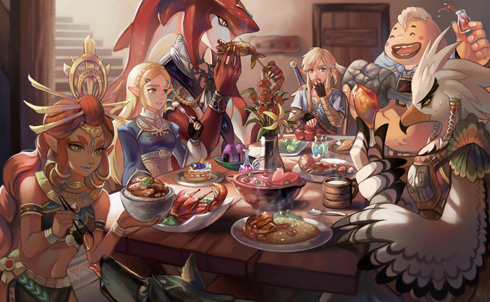 The Legend of Zelda characters enjoying a meal