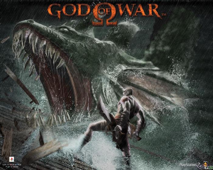 Kratos fighting a large dragon in God of War