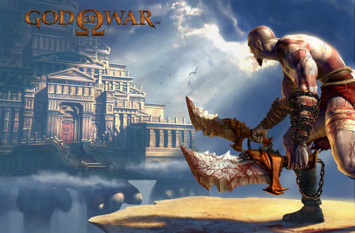 Kratos from God of War holding Blades of Chaos