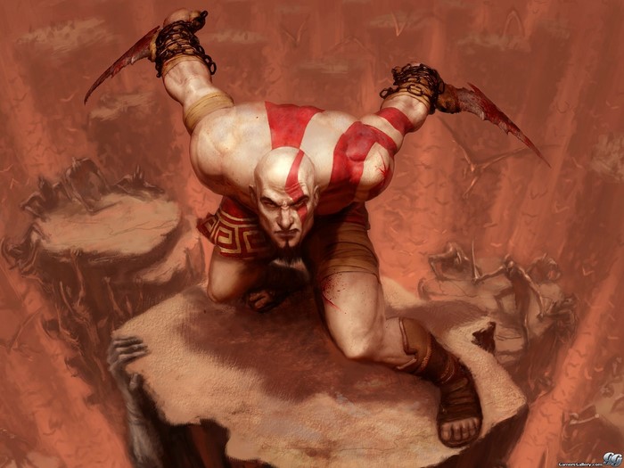 Kratos from God of War with Blades of Chaos