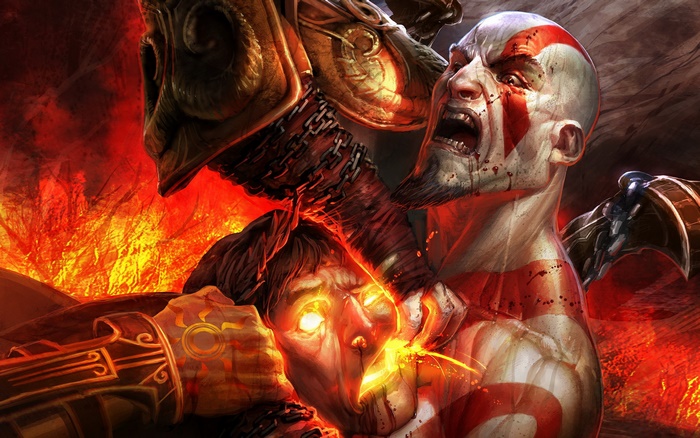 Kratos from God of War fighting