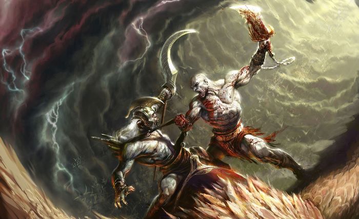 Kratos fighting Hades from God of War