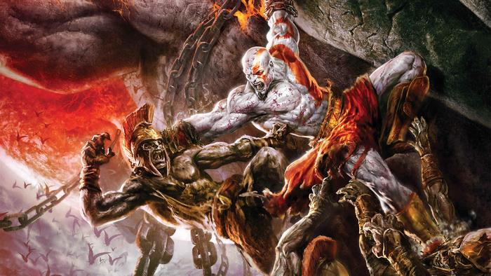 Kratos fighting a soldier in God of War