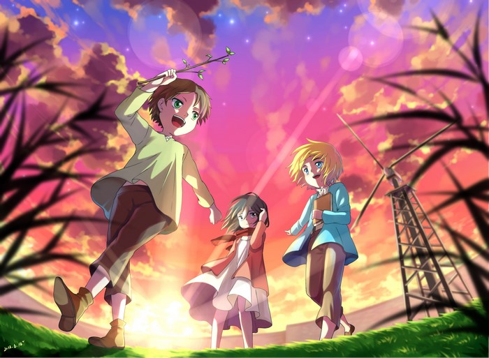 Children in Attack on Titan with a windmill