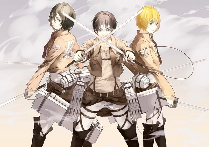 Eren, Mikasa, and Armin from Attack on Titan