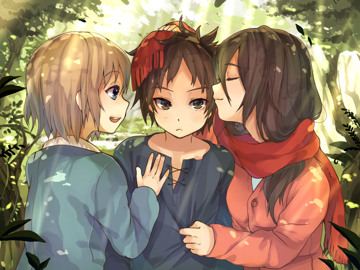 Armin Arlert and friends in a forest