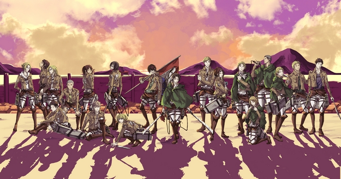 Attack on Titan characters standing in formation