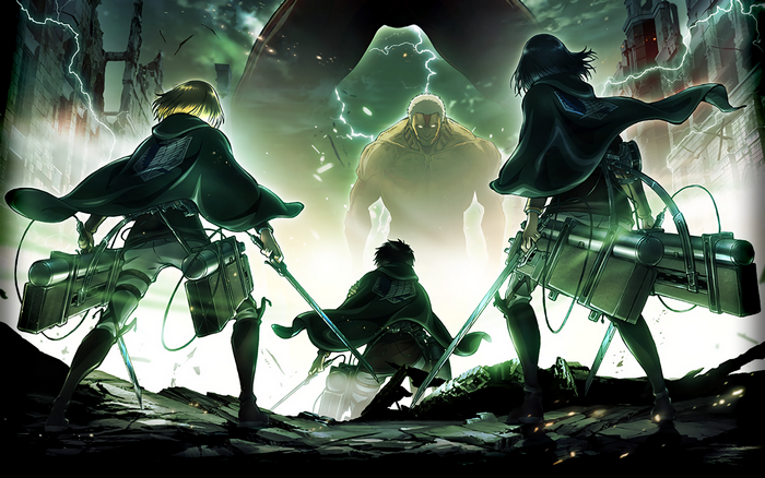 Armin Arlert and Titans from Attack on Titan