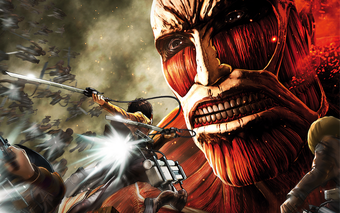 Armin Arlert from Attack on Titan fighting a Colossal Titan