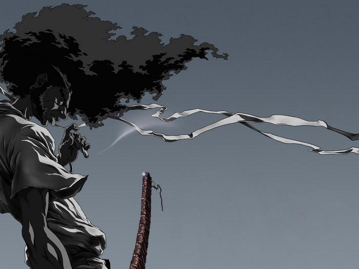 Afro Samurai smoking with sword