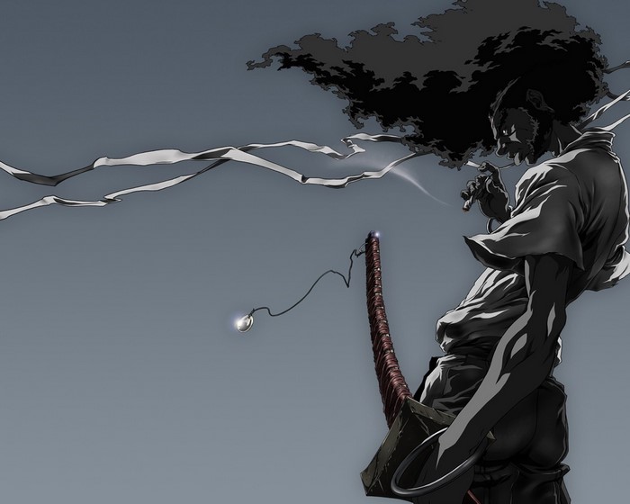 Afro Samurai smoking with sword